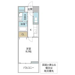 ザ・レジデンス水戸桜川 7階1Kの間取り