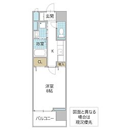ザ・レジデンス水戸桜川 6階1Kの間取り