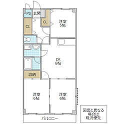 セントレージ水戸 1階3DKの間取り