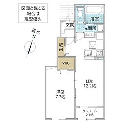 セイバリー B 1階1LDKの間取り