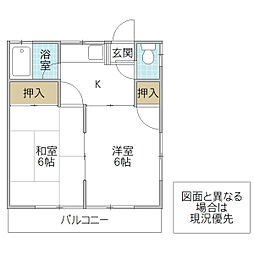 オークヴィレッジ B棟 2階2Kの間取り