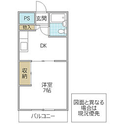 レスカールマンション 1DKの間取図画像