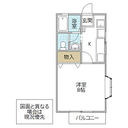 レジデンス江橋 B-1棟 2階1Kの間取り