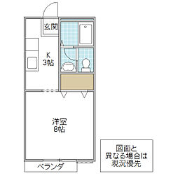 ニューディアコートミワ 1Kの間取図画像