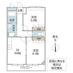 サンプレイスK 2階2DKの間取り