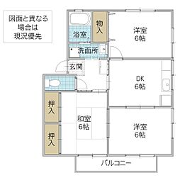 クレセント B 2階3DKの間取り