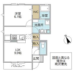 メゾングレース L棟 1階1LDKの間取り