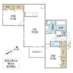 シスネス姫子 3階2LDKの間取り