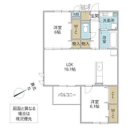 シスネス姫子 3階2LDKの間取り