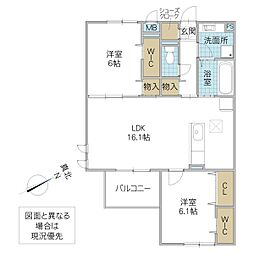 シスネス姫子 1階2LDKの間取り