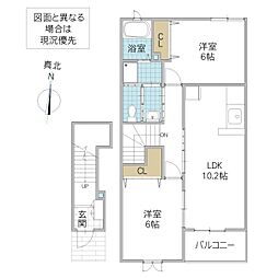 エテルノデーア酒門 B 2階2LDKの間取り