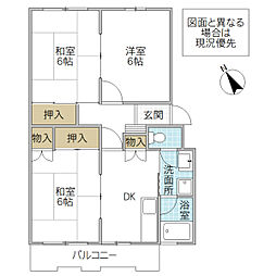 勝田プリンスマンションA 3DKの間取図画像