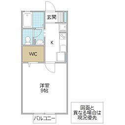 クヒオ A棟 2階1Kの間取り