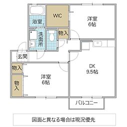 パームガーデン B 202号室 2階2DKの間取り