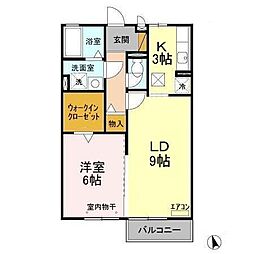 リヴェールAOKI 2階1LDKの間取り