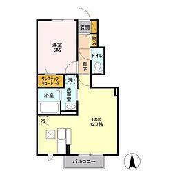ティアラ A 1階1LDKの間取り