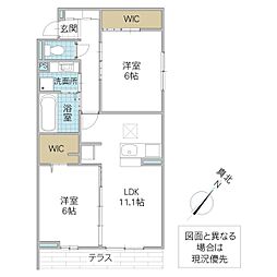 プロスター元山町 1階2LDKの間取り