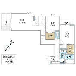 プロスター元山町 1階2LDKの間取り