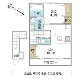 クレスト千波 2階1LDKの間取り