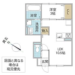 クレスト千波 1階1LDKの間取り