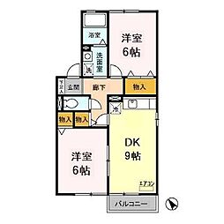 コートエクレール 2階2DKの間取り