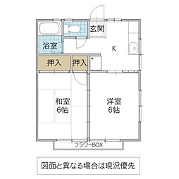 弥生コーポ B棟 2階2Kの間取り