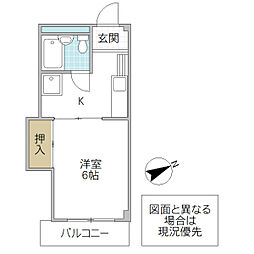プレリ西大島 2階1Kの間取り