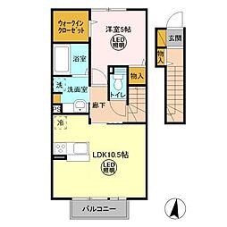 アクアパーム E 2階1LDKの間取り