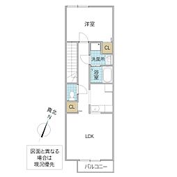 Cherokee B棟 2階1LDKの間取り