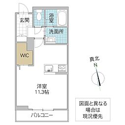 バレヌブルー元山 102号室 1階ワンルームの間取り