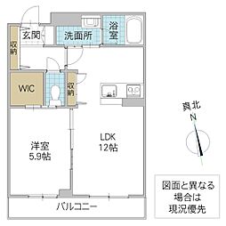バレヌブルー元山 2階1LDKの間取り