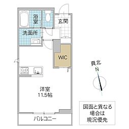 バレヌブルー元山 201号室 2階ワンルームの間取り