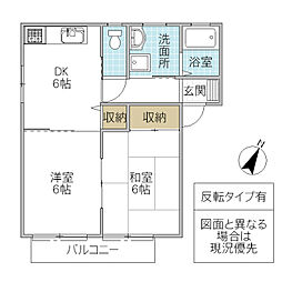 タウンコート B 2階2DKの間取り
