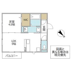 パークドオートムB 1LDKの間取図画像
