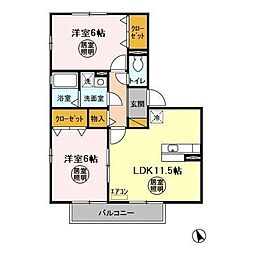 Freyja B棟 2階2LDKの間取り