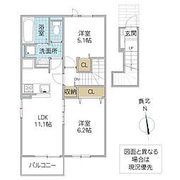 クレール ストーン III 2階2LDKの間取り