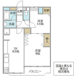 ピアステージ勝田 3階2DKの間取り