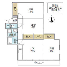 プレミール見和 3LDKの間取図画像