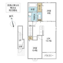 サンフラワー 2階2LDKの間取り