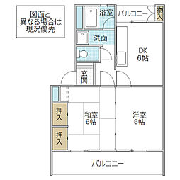 東大島マンション(東向き) 3階2DKの間取り