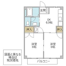 リバーストーン 2階2DKの間取り