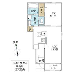 ヴィオラ C 1階1LDKの間取り