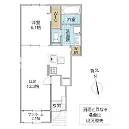 ヴィオラ C 1階1LDKの間取り