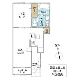 ヴィオラ C 1階1LDKの間取り