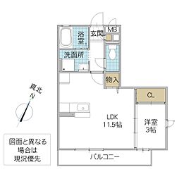 レジュウィール 2階1LDKの間取り