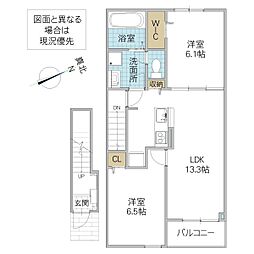 パウロニア 緑岡 203号室 2階2LDKの間取り
