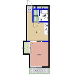 ロイヤルイン赤堀 1DKの間取図画像