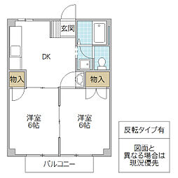 グランソレイユ 2階2DKの間取り