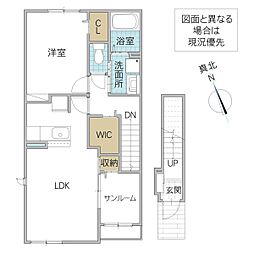 カーサ・エリカーナ A 2階1LDKの間取り