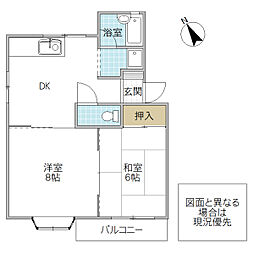 ストロベリーハイツ 2DKの間取図画像